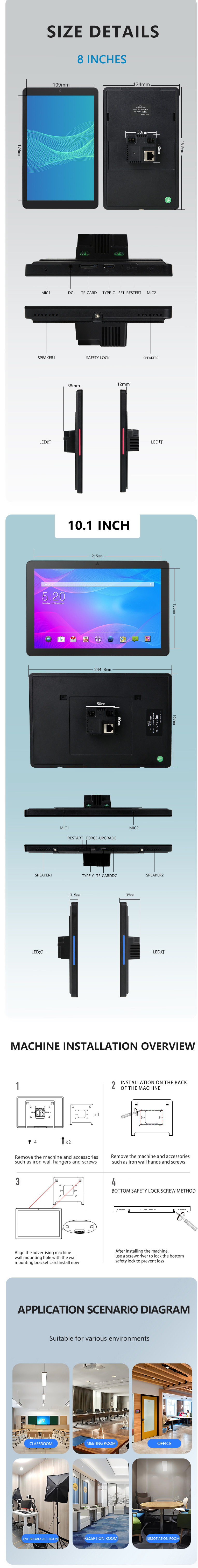 Wall Mounted 8 Inch Android Smart Tablet PC with Zigbee POE RS 485 Support