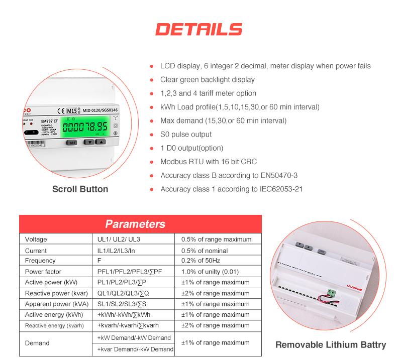 Measuring Energy Range of 0-999999 Three Phase Bidirectional Energy Meter