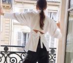 Small Quantity Garment Manufacturer Women'S Long Sleeve Shirt Back Hollowed Out