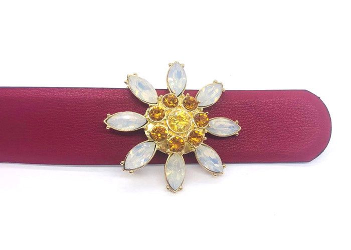 Red Color Women Rhinestone Belt Crystal Leather Waist Floral Cummerbund For Dress