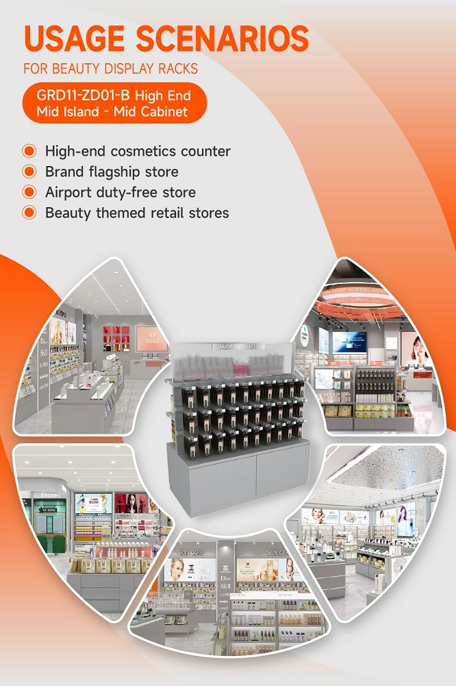 GDR11-ZD01-B Cosmetics Retail Display with LED Light Strips and Gray Glass for Mall Boutiques