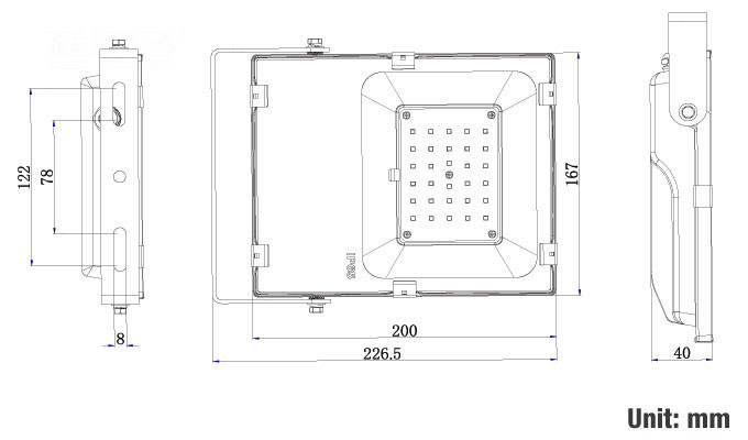 Outdoor LED flood lights 30W Mechanical drawing