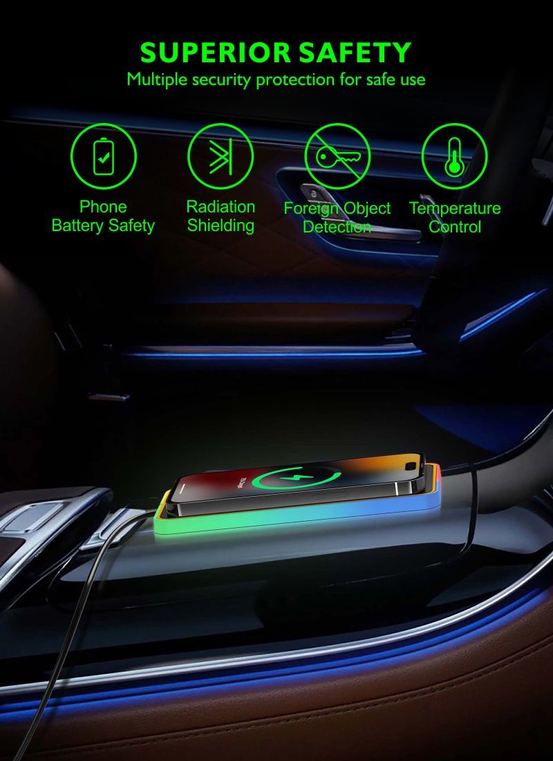 Apple and Samsung Compatible Car Wireless Charging Pad 2 in 1 USB Wireless Car Charger 15W Fast Charging