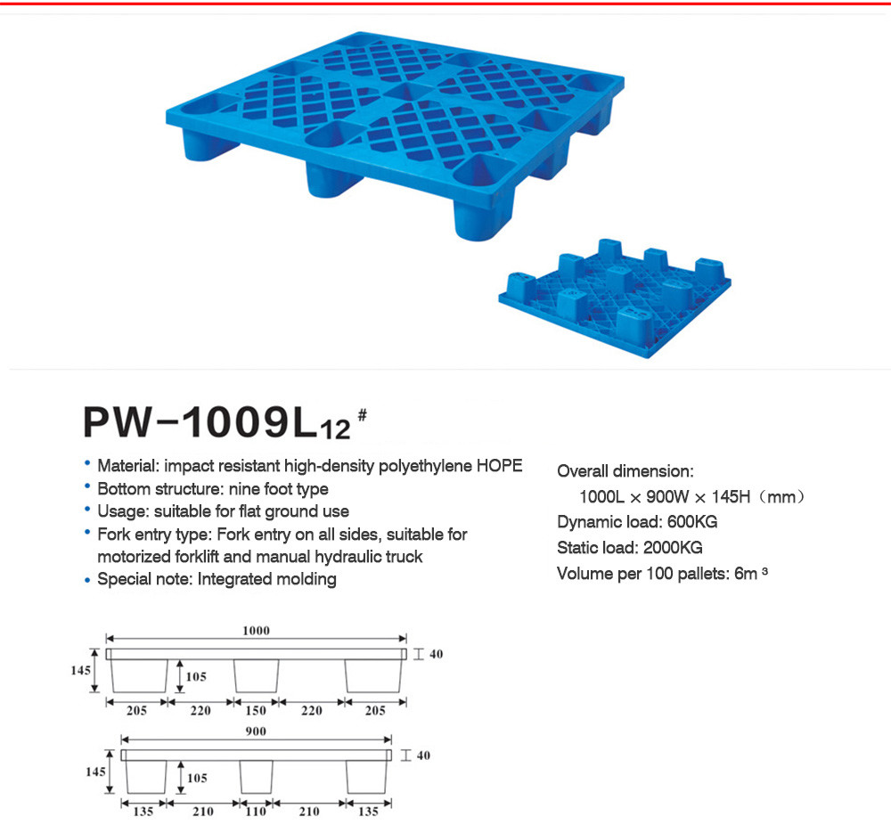 Forklift Heavy Duty Plastic Pallet Multi Standard Nine Foot Moisture Proof