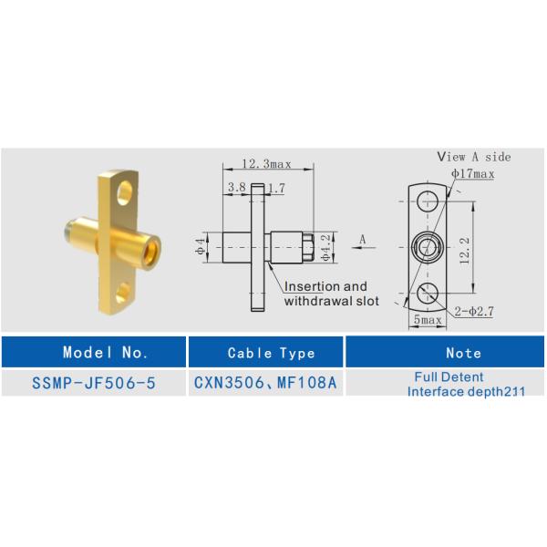 SSMP Female Right Angle 2-hole Flange RF Cable Connector for CXN3506/MF108A