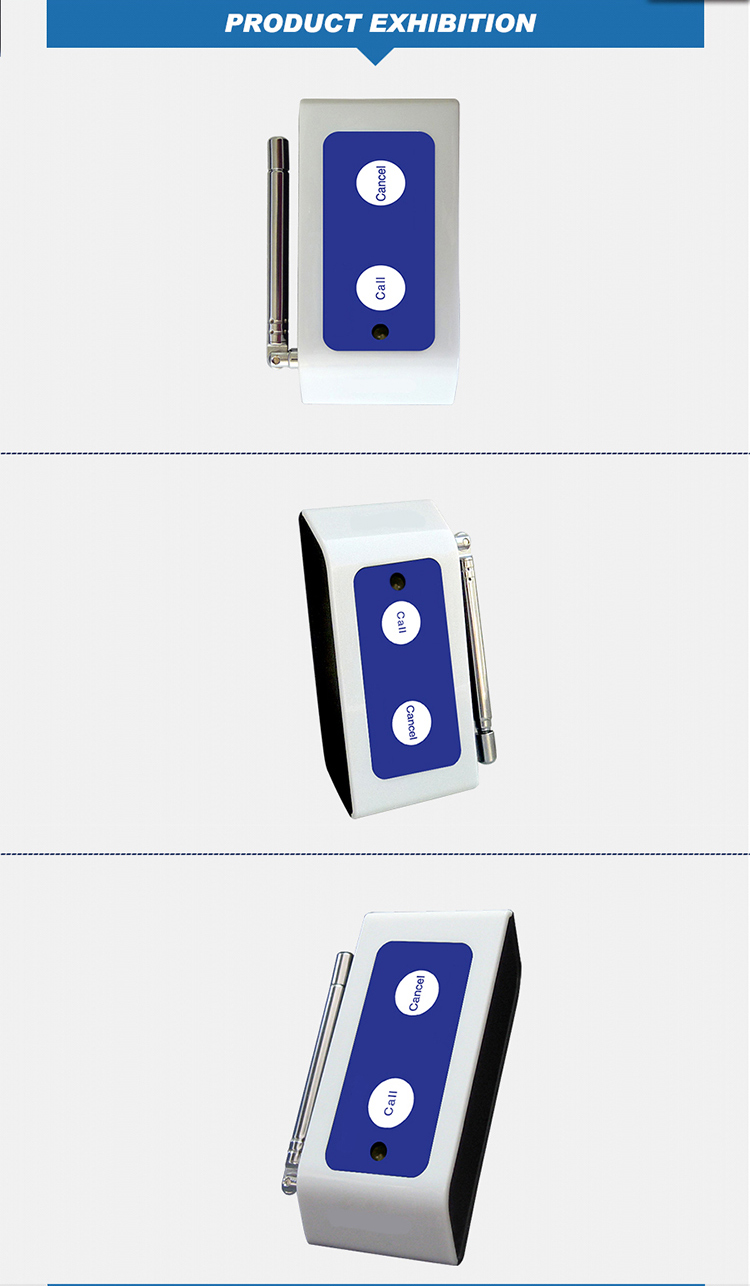 Wireless super signal transmitting distance waterproof two keys push call button for hotel