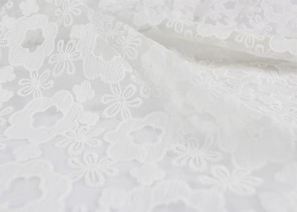 3D Polyester White Embroidered Lace Fabric , Wedding Dress / Wedding Gown Lace