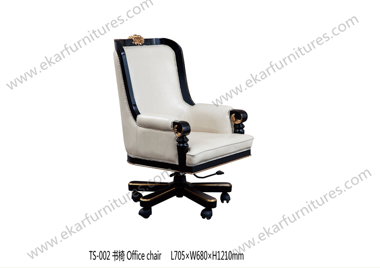 White Leather Swivel Chair In Carved Arm TS-002
