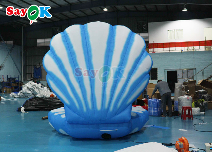 Blue And White Sea Giant Inflatable Clam Shell Stage Decoration With Led