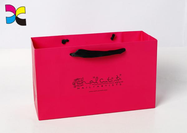 Pink Printed Paper Bags For Chain Store , Silver Foil Logo White Art Paper Bag