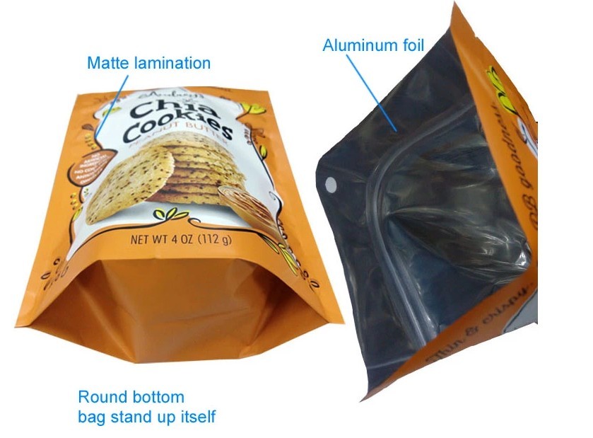 Plastic stand up food bag packaged nuts and snacks fruit and nut packaging