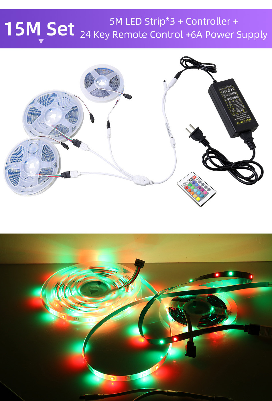 DIY 50 Feet LED Strip Lights , SMD5050 Smart Bluetooth LED Strip Lights