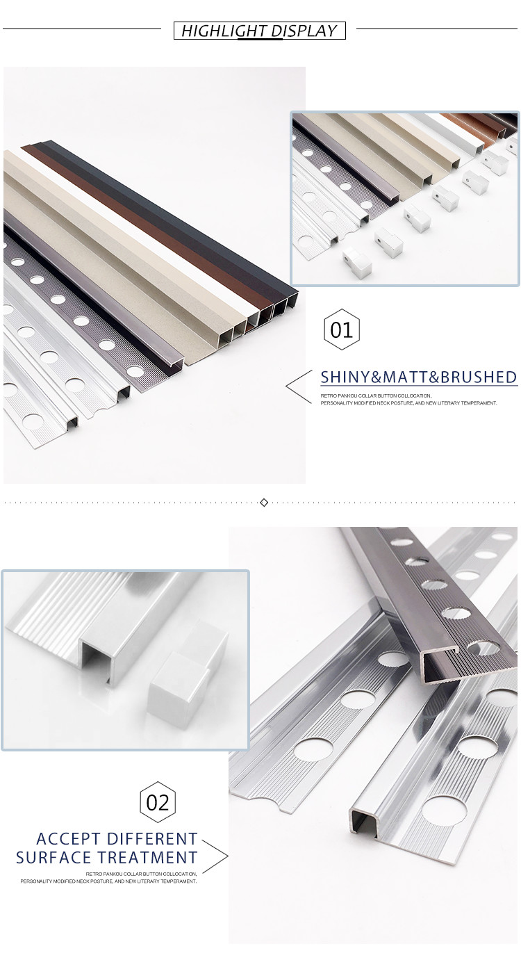 Polished Ceramic Border Aluminium Square Edge Tile Trim Ceramic Tile Edge Decoration