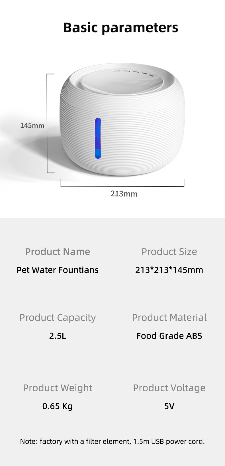 Ultra Quiet Automatic Pet Water Dispenser 1.5W 20dB CE For Dogs