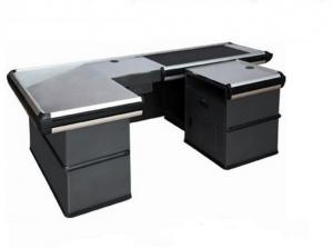 China Electronic Gray Store Conveyor Belt Checkout Counter / Motorized Cash Register Counters on sale