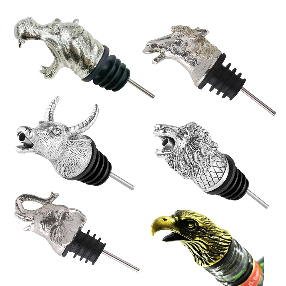 Metal Animal Head Liquor Wine Pourer Stainless Steel Champagne Whiskey Bottle Wine Stopper Pourer