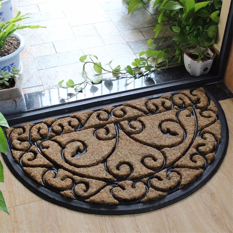 Waterproof Coir Entrance Matting , Half Moon Rubber Door Mat Puzzle Style