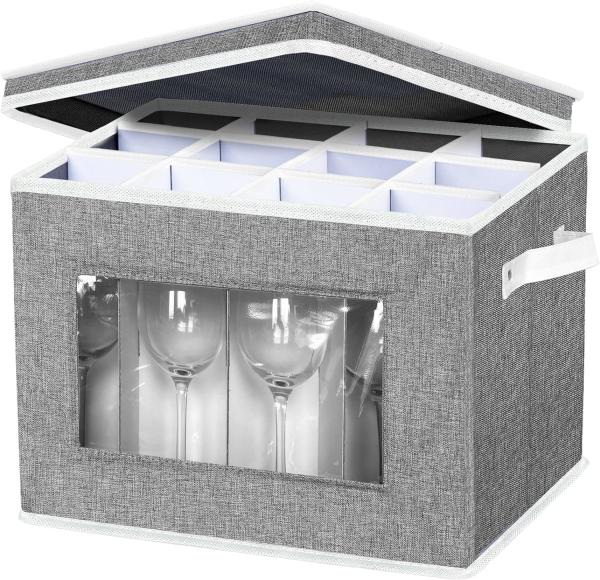 HOMYFORT WINE GLASS STEMWARE STORAGE CASES, CHINA STORAGE CONTAINERS BOX WITH