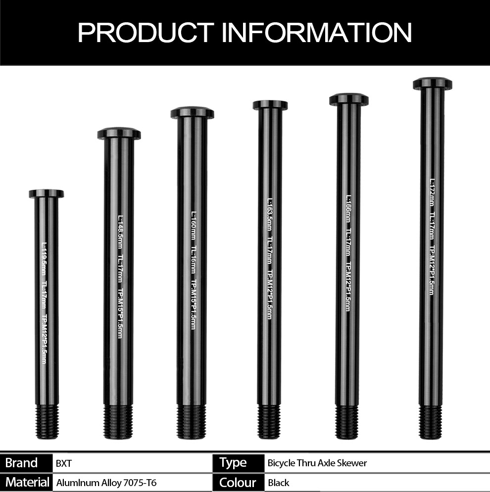 BXT Road Bicycle Quick Release Thru Axle Skewer No Lever Black High Strength Aluminum