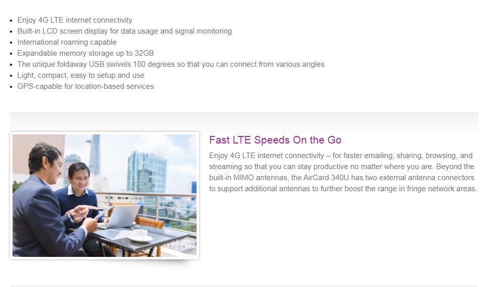 Netgear 340u Unlocked GSM 4G LTE Mobile Broadband Modem Win 10 Version