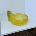 17.7 Inch Yellow Bathroom Sink Bowl Style 180mm 12mm Round Crystal