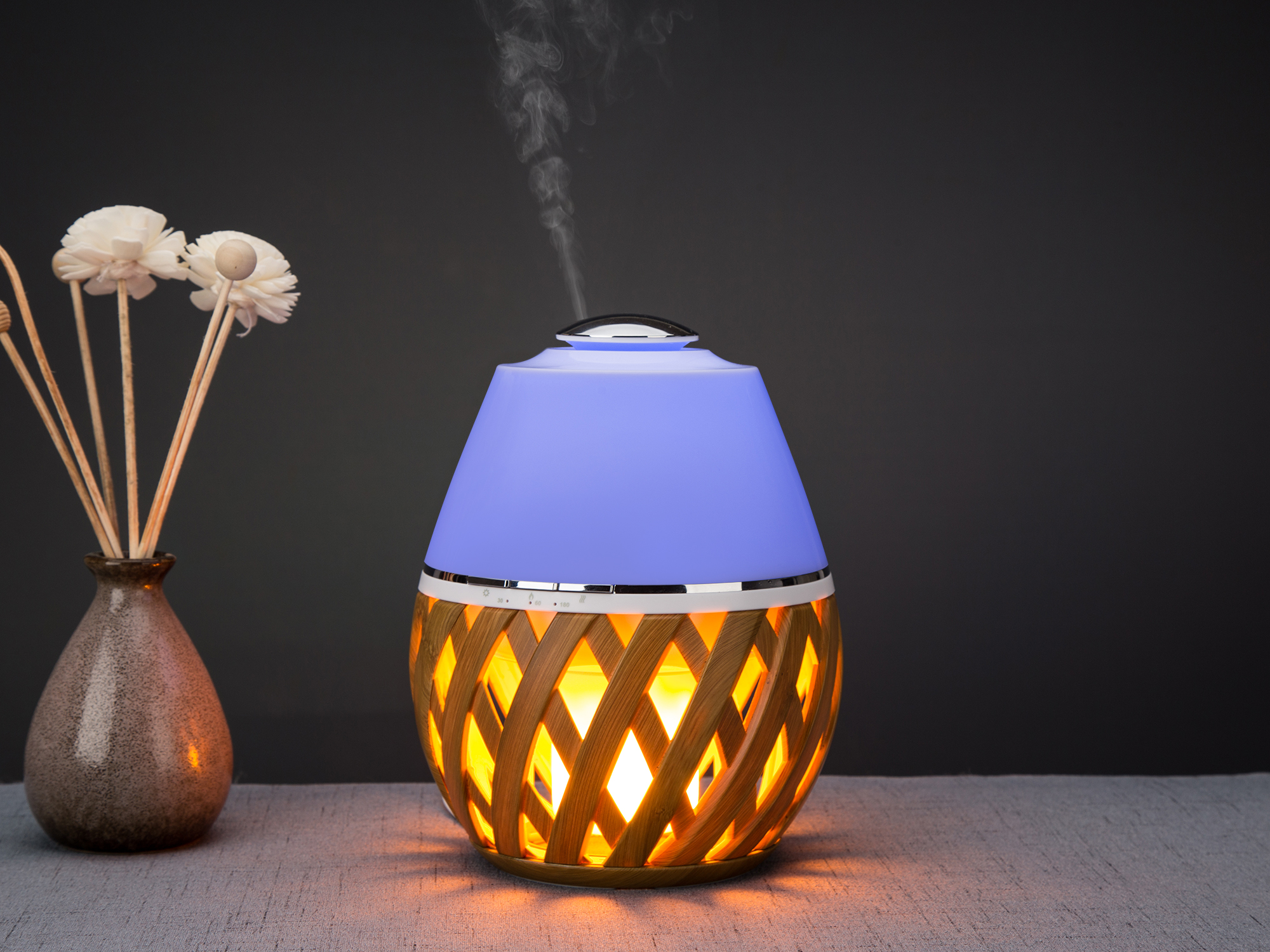 Home BamBoo Flame Lamp 150ml Wood Aromatherapy Diffuser