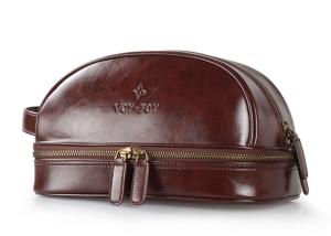 Wholesale Luxury PU Leather Mens Toiletry Bag Khaki Black Brown Colors OEM/ODM Service from china suppliers