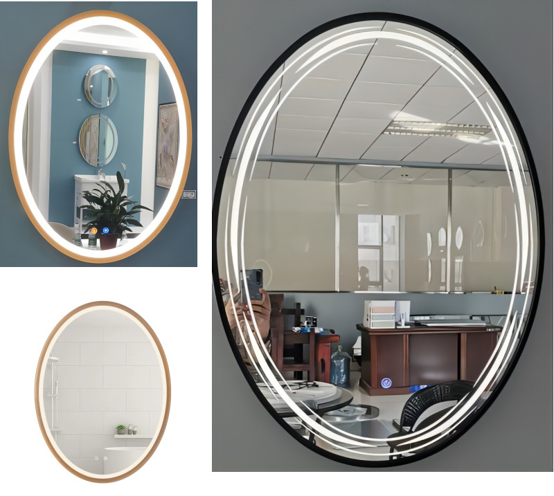 Aluminum Frame Oval Illuminated Bathroom Mirror 500*700MM