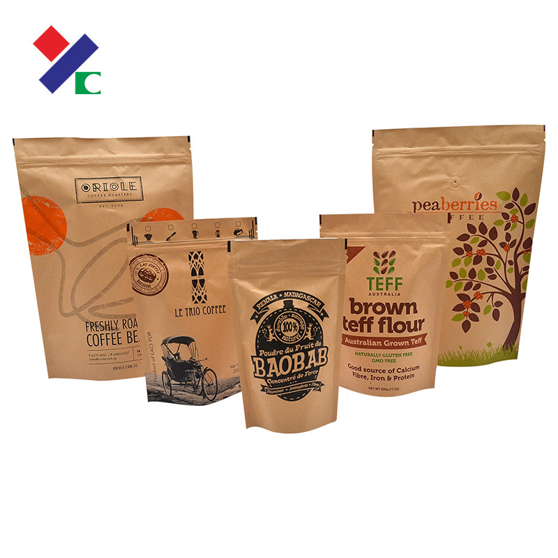 Doypack Brown Kraft Paper Stand Up Bags Gravure Printing With Zipper