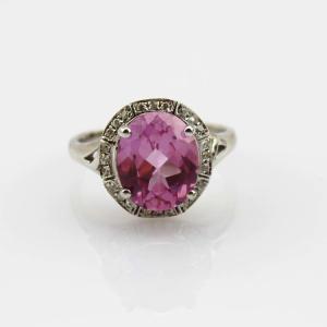 Wholesale Fashion Jewelry 925 Silver Oval Pink Cubic Zircon Gemstone Ring (R193) from china suppliers