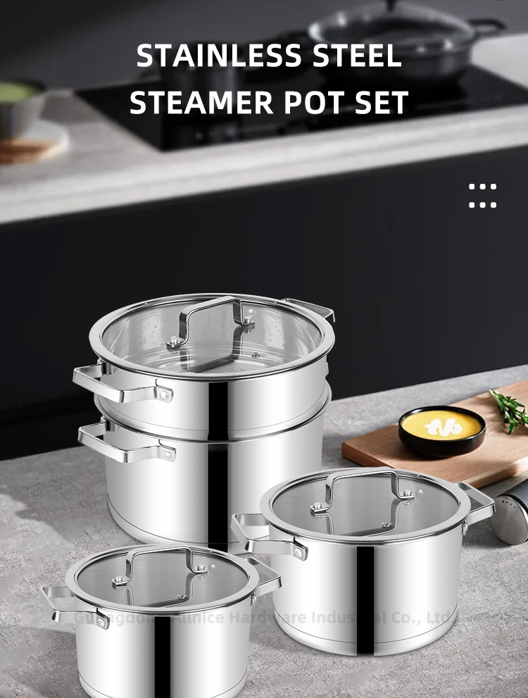 Multifunction Kitchen No 304 Stainless Steel Cooking Pot Set Soup Pot Steamer Pot Cookware Set With Glass Lid