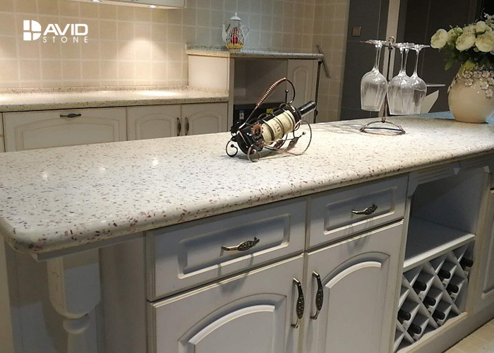Full Bullnose Edge Quartz Kitchen Countertops With Hard Sparkle Surface Polished