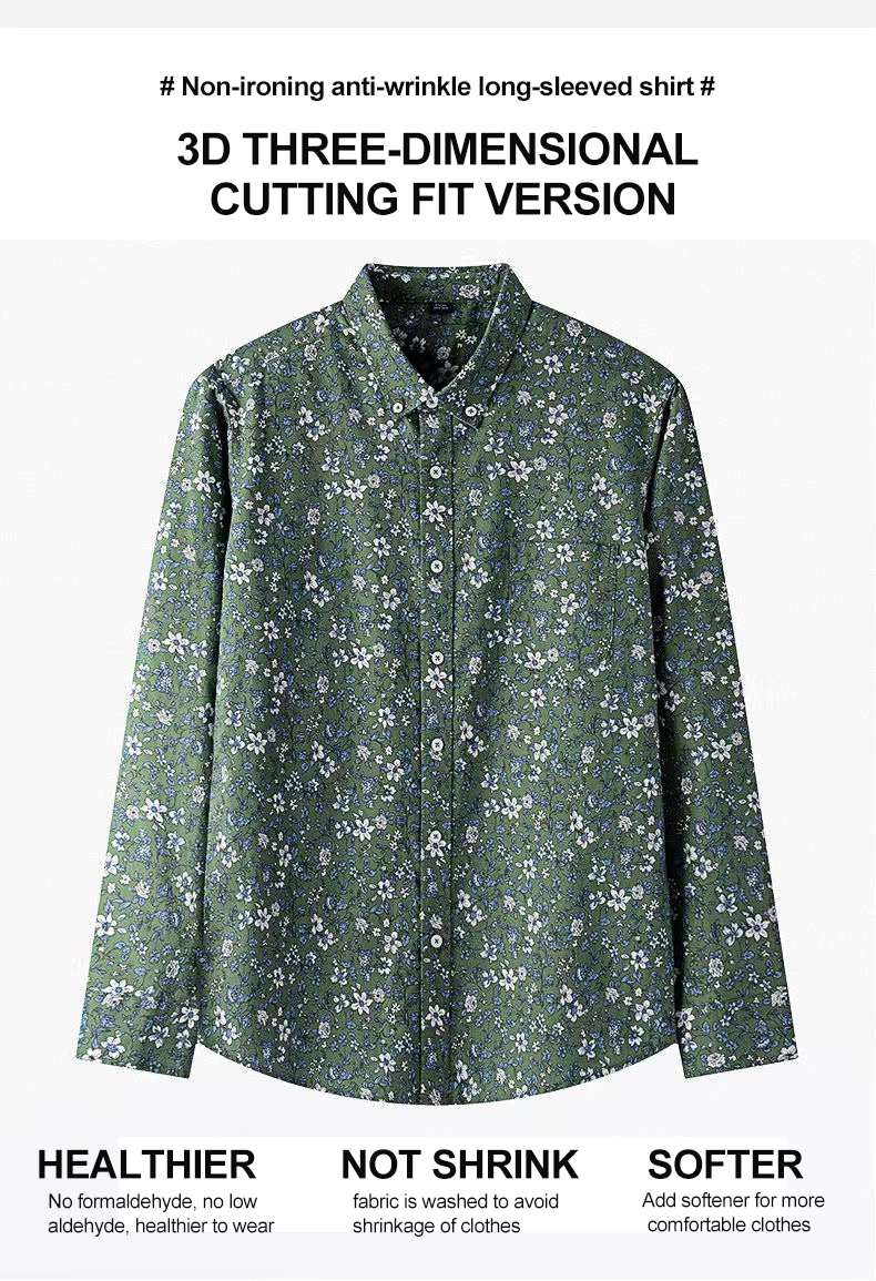 Advantage Breathable Material Oxford Printing Casual Fashion Small Flower Shirt Men's