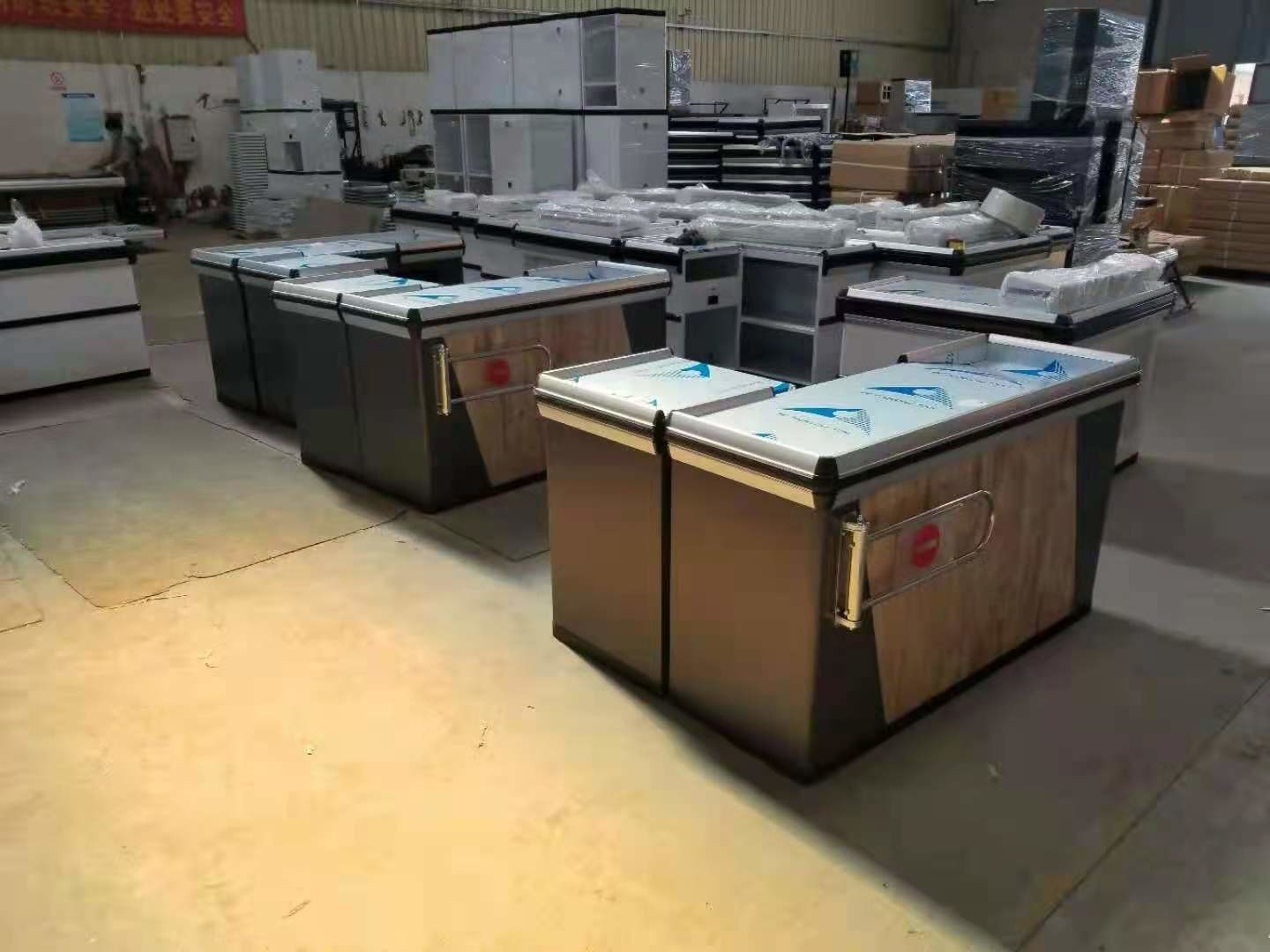 Gondola Supermarket Checkout Counter Stainless Steel Material Powder coating Surface