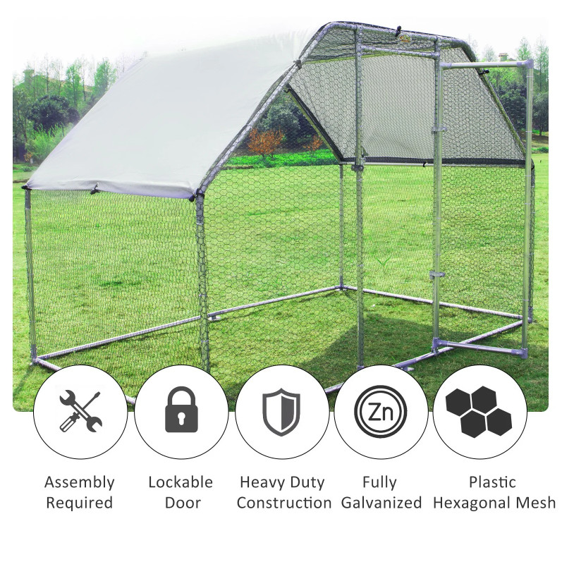 9x6ft Metal Chicken Coop Run For Farm Poultry