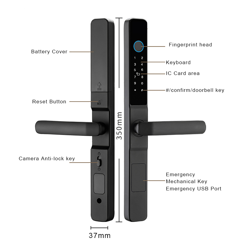 Waterproof IP65 Smart Lock for Office Tuya WIFI TTlock APP Black Silver Handle Intelligent Lock for Sliding Door
