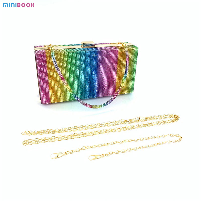 Square Elegant Party Evening Clutch Purse Handbag with Luxury Designer Crossbody Bag