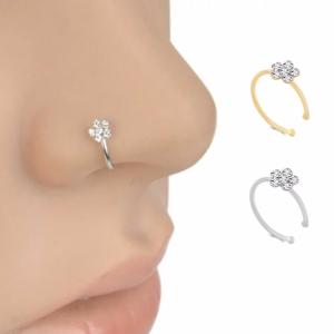 Wholesale Fashion Crystal Nose Ring Indian Flower Nose Stud Hoop Septum Clicker Piercing Nose Clip Rings Body Piercing Jewelry from china suppliers