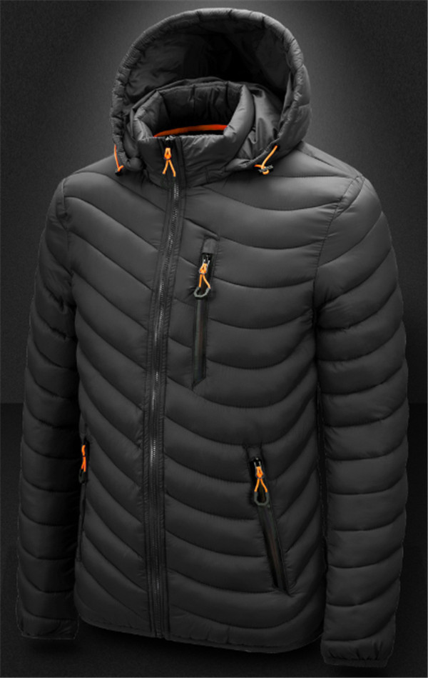 Men'S Winter Nylon Fabric Quilted Jacket With Detachable Hood