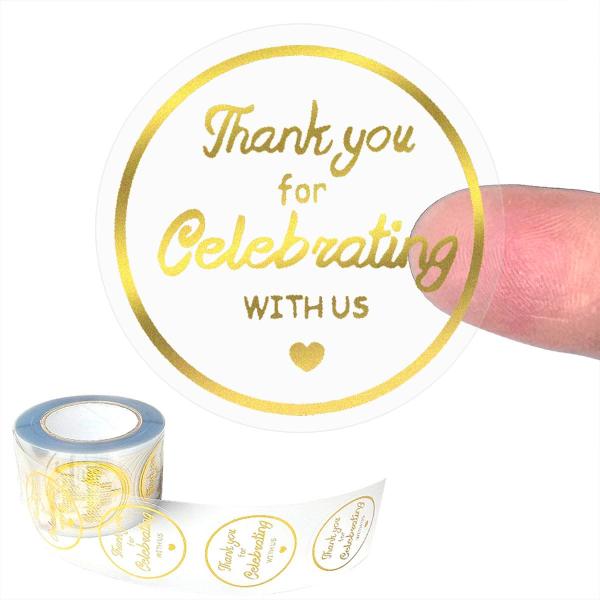 Custom Logo Shape Round Rectangle PVC Adhesive Thank You Gold foil Synthetic