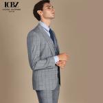 Gray Plaid Vintage Formal Suit for Men's Wedding Wool/Silk Material Woven