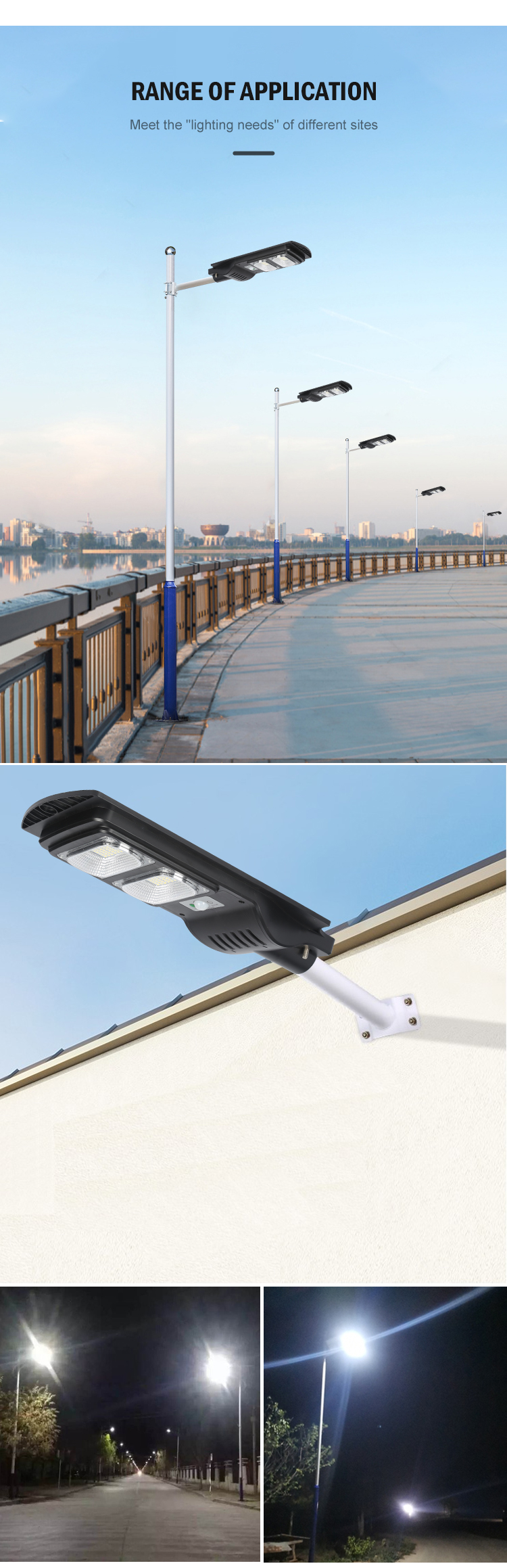 Motion Sensor IP66 90W Solar Led Street Light All In One For Garden