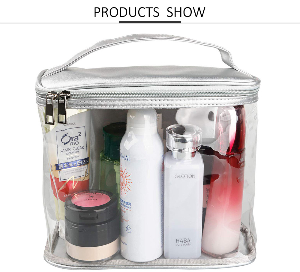 Multi Use Waterproof Silver Leather PVC Cosmetic Toiletry Bag