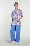 155 GSM V Neck Rolled Collar Nurse Print Short Sleeve Medical Uniform Wrinkle