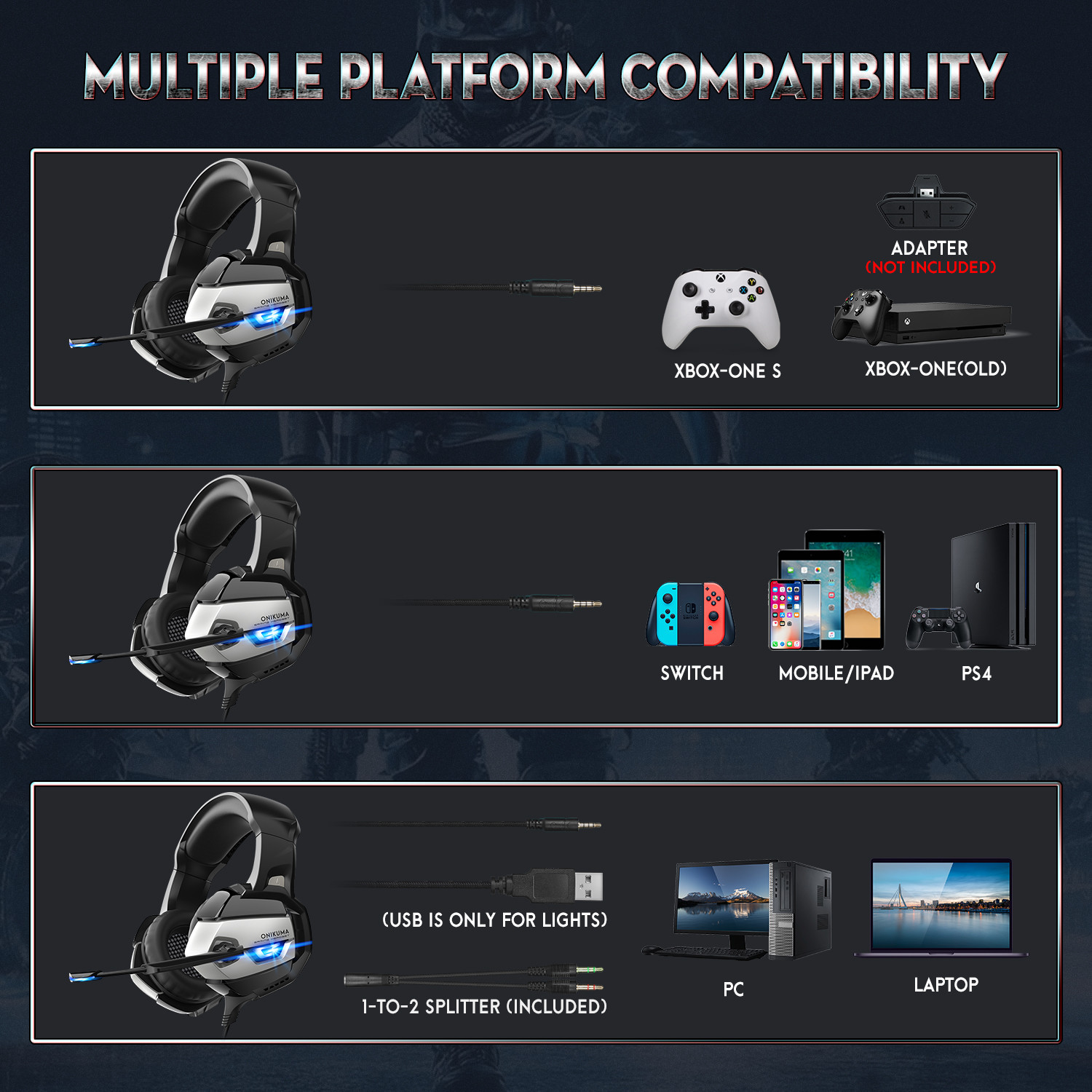 ONIKUMA New Model Wired Gaming Headset with Flexible Mic