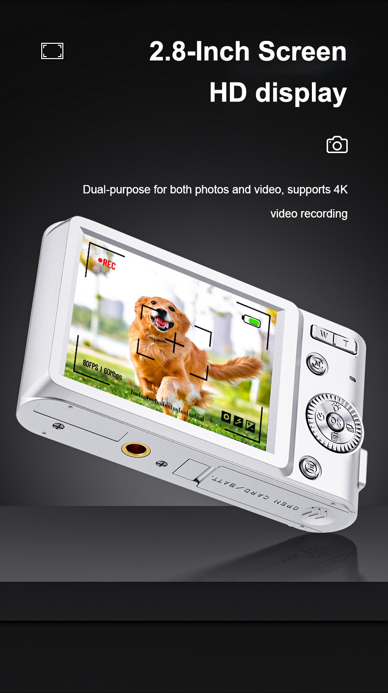 2.8inch 4K Digital Camera 16X Zoom Multiple Scene Modes Detachable Battery
