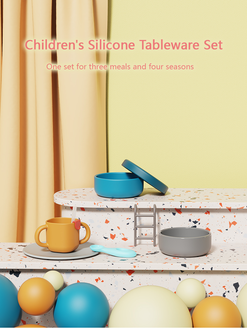 Toddler Silicone Tableware Set Customized Logo Microwave Steamable Newborn Feeding Set