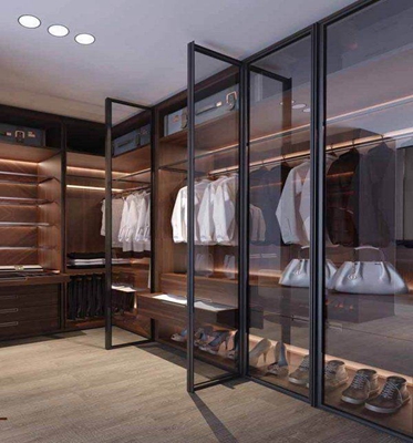 OEM ODM Acceptable Solid Wood Wardrobe with Metallic Colors Aluminum Framed Glass Doors