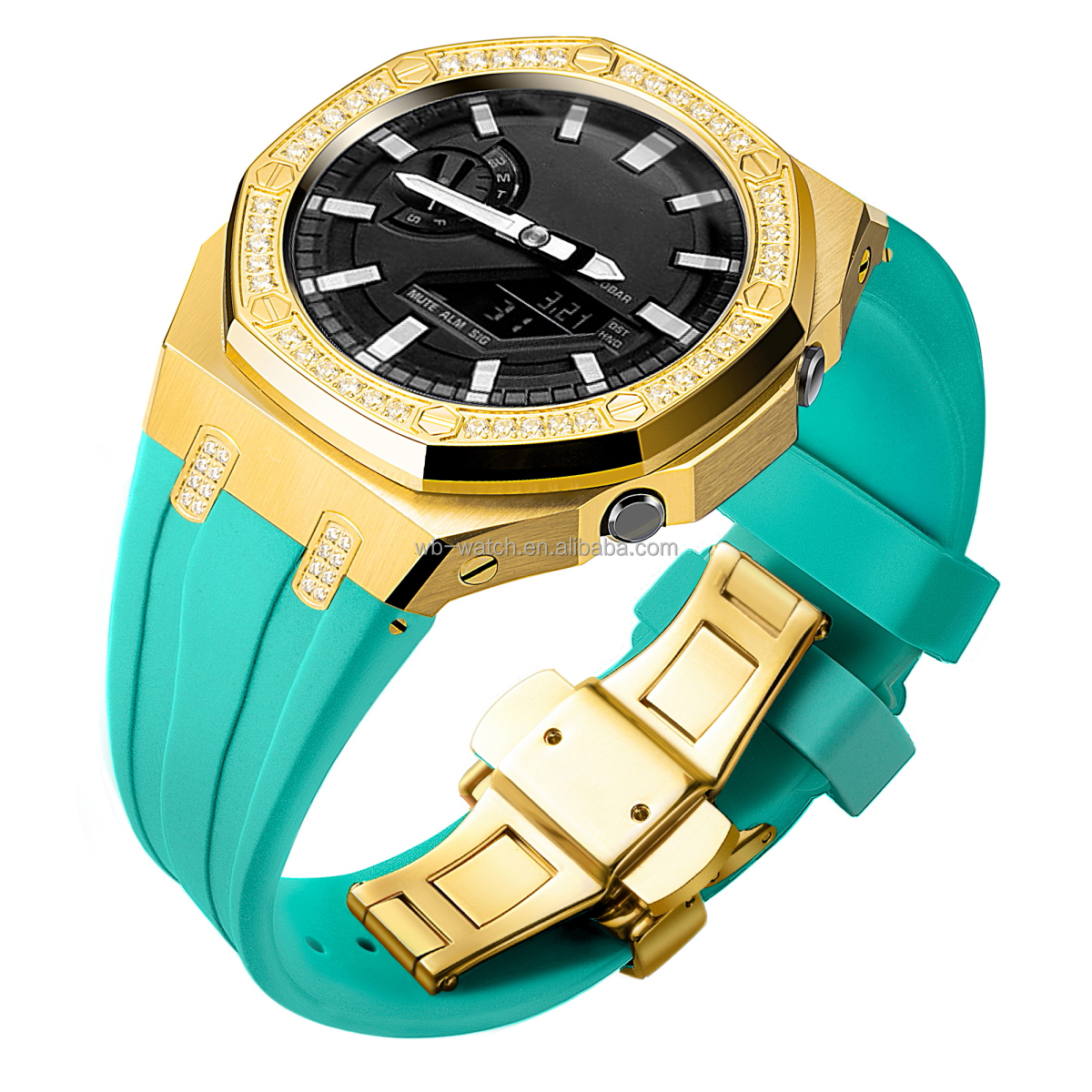 5th Generation Custom Luxury Mod Kit For Casioak Ga 2100 Silicone Band And Diamond Set