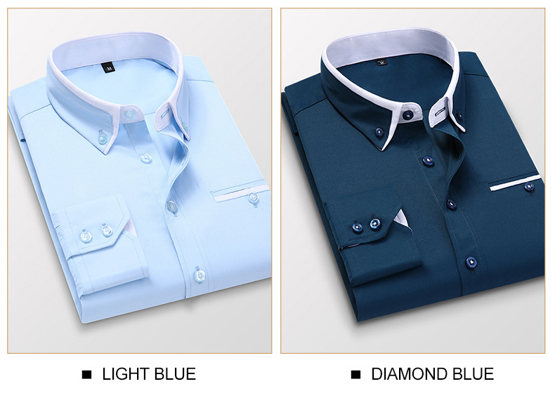 Casual Style Men's Business Long Sleeve Shirt Korean Plaid Non-ironing Slim Fit Shirt